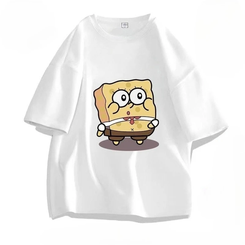 

Cotton Summer Short-sleeved T-shirt Women's Cartoon SpongeBob SquarePants Loose Casual Couple Harajuku Funny Print