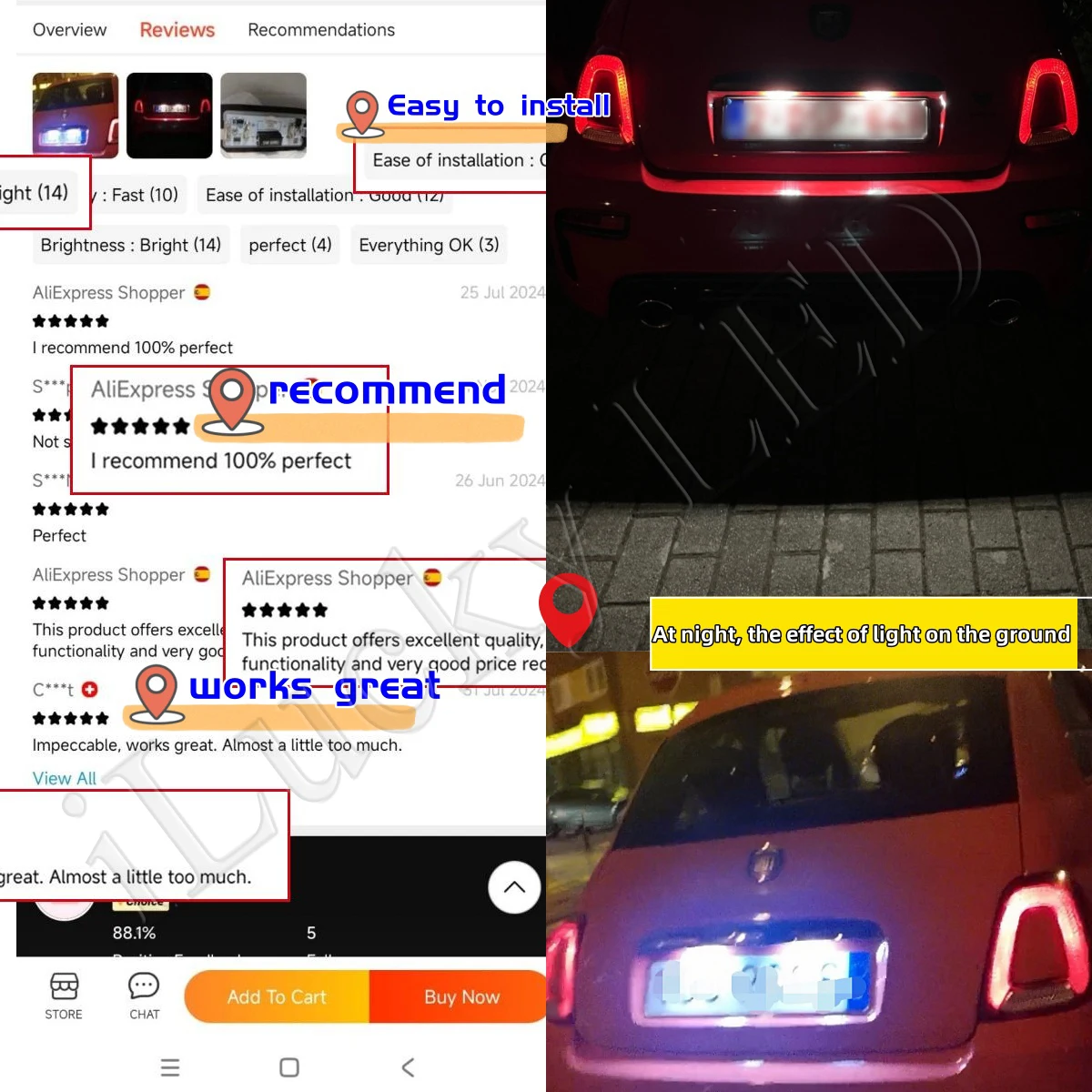 2Pieces Canbus White SMD LED Number License Plate Light For Fiat 500 500C Fiat Abarth 500 500C 2007 2008 2009 2010 2007-2016