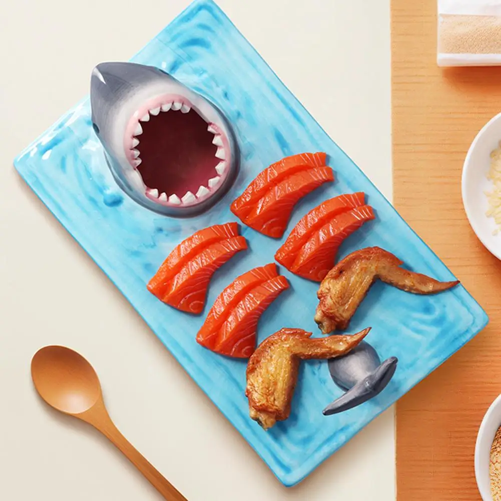 Japanese Internet Celebrity Seaside Shark Ceramic Plate Sushi Plate Beautiful Tableware Dumpling Plate Meal Kitchen Decoration