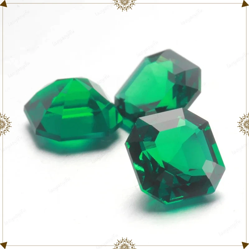 Hand Cutting Lab Grown Zambian Emeralds Hydrothermal Variou Cut Selectable Certificate with Cracks Inclusions Inside