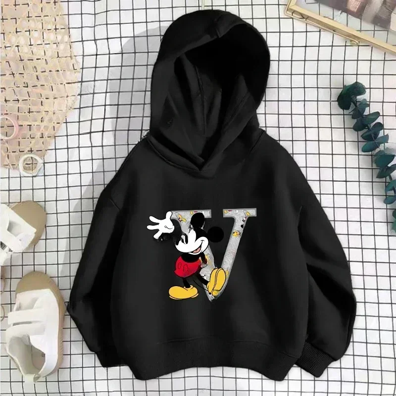 Disney Mickey Children\'s Hooded Hoodies Letter Sweatshirt Kawaii Pullover Anime Manga Cartoon Girls Boys Kids Casual Clothing