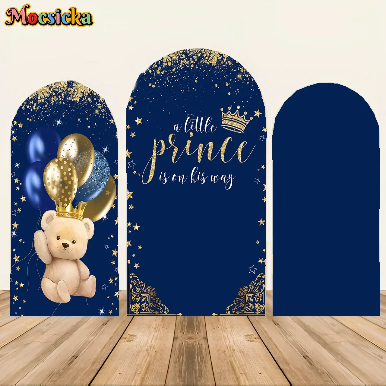 

Mocsicka baby shower decoration kids double stitched arch background royal bear welcome party happy birthday backdrop stand