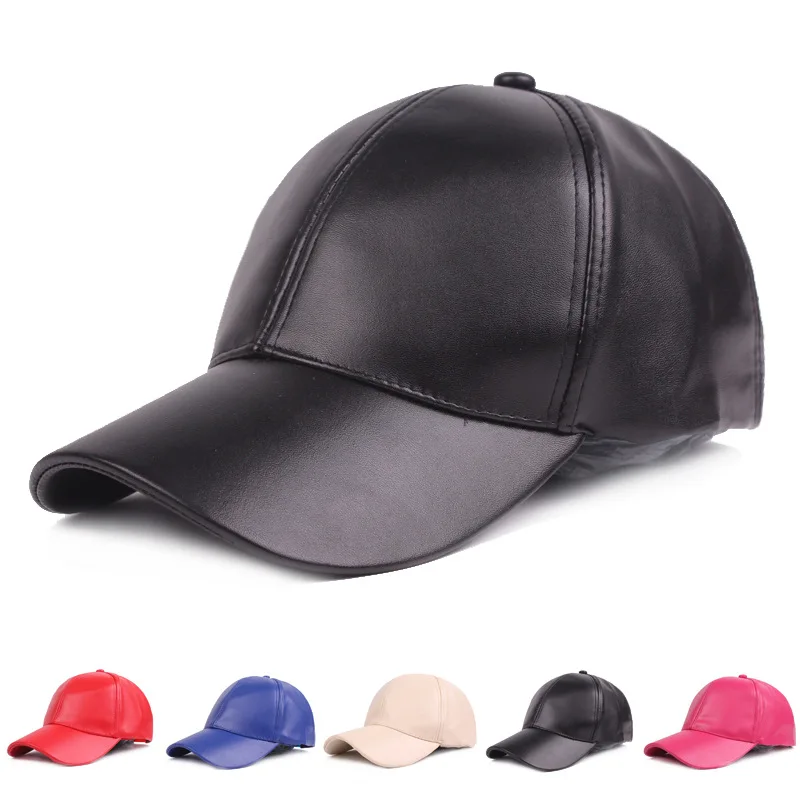 Women Men Hat PU Leather Baseball Cap Visor Light Board Solid Men Hip Hop Cap Outdoor Sun Hat Adjustable Sports Golf caps