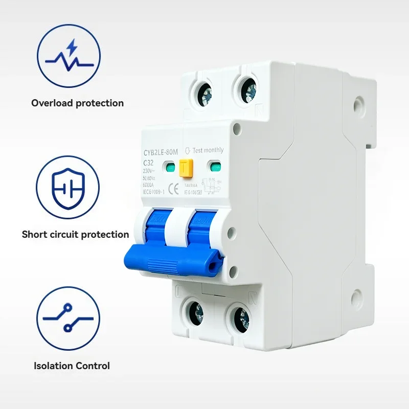 2P 32A/63A Type AC Residual Current Circuit Breaker 30mA Leakage Current RCBO Suitable for EV Charger