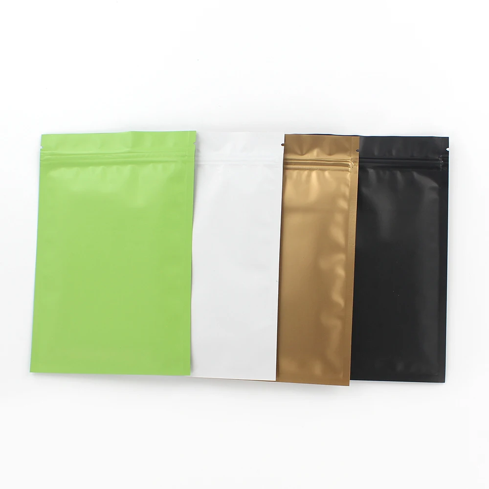 Resealable Matte Black White Green Gold Aluminum Foil Zip Lock Gifts Pouches Flat Plastic Package Bags for Small Business 50 Pcs