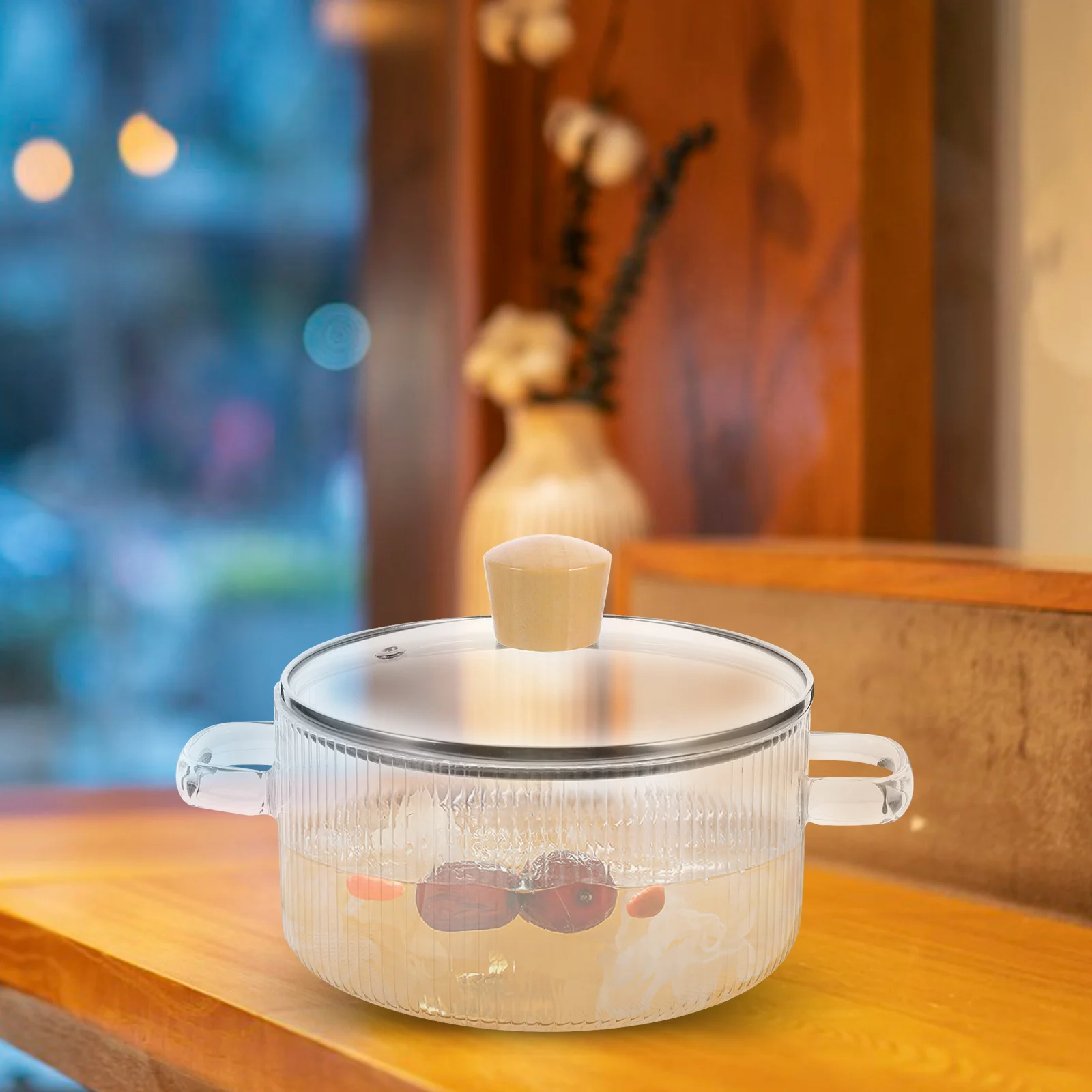 Sopa de vidrio de 1,5 l, olla de cocina transparente para fideos hervir, estofado, sopa, utensilios de cocina de vidrio, olla de cocina pequeña, ollas transparentes