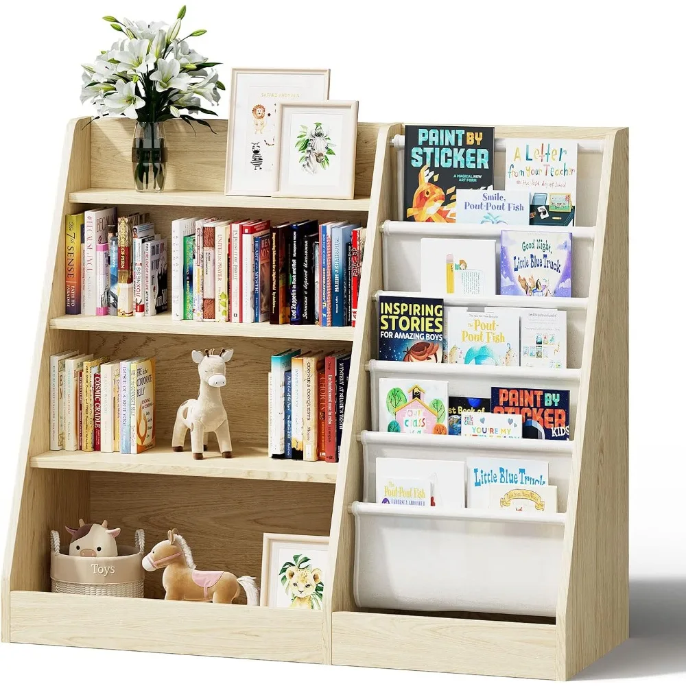 

4 Tier Wooden Bookshelf,Five Layer Sling Children Bookcase,Baby Storage Book Rack,Book and Toy Organizer Cabinet Chest