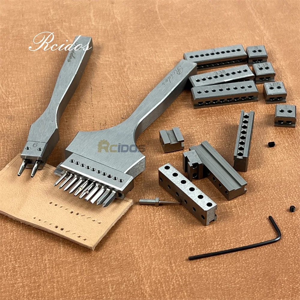 RCIDOS Round Interchangeable Watch belt hole Puncher,Hexagon/olive stitching hole punch tools,Combined type Leather hole puncher