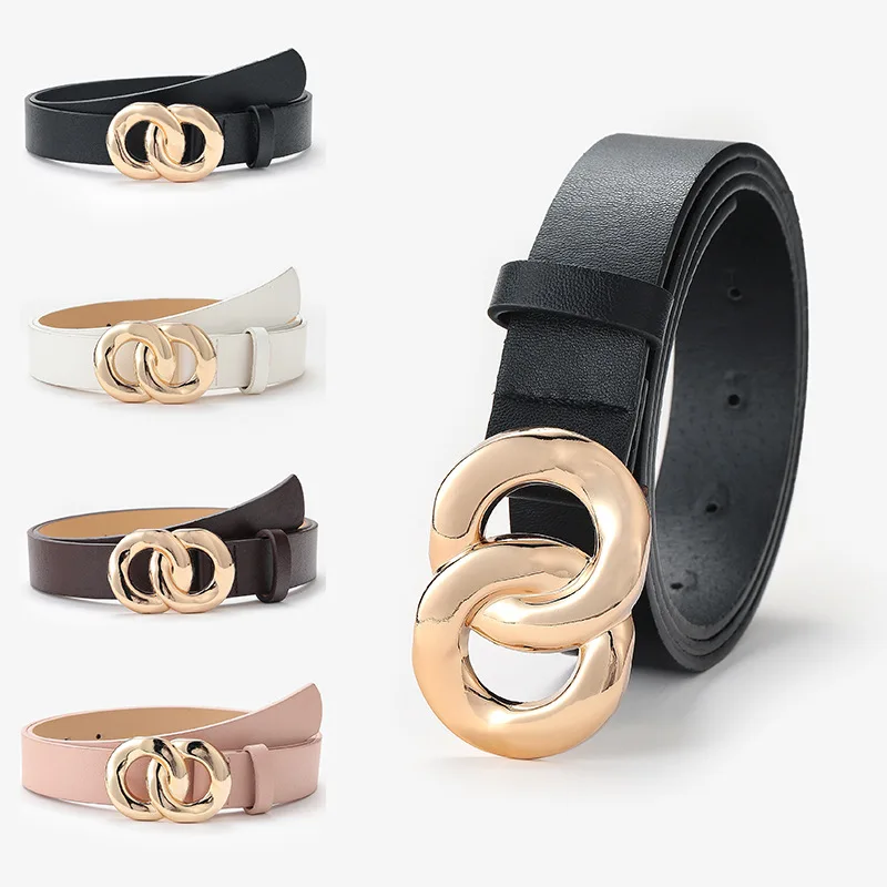 

Summer Hong Kong Style Fashion Chain Buckle Women's Belt Snap Buckle Decorative Jeans Dress Women's Solid Color Simple Belt