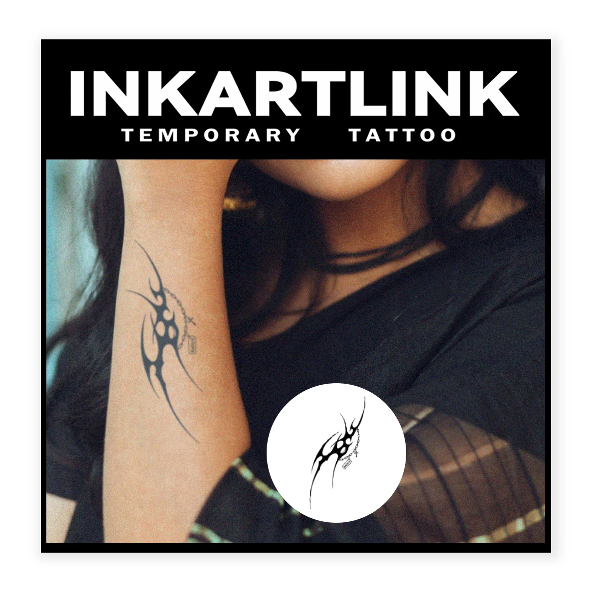 INKARTLINK Herbal Y2K Tribal Spike Chain Baddie Tag Temp Tattoo Sticker for Nightlife, Club Raves, Trendy Y2K Outfits & Alternat