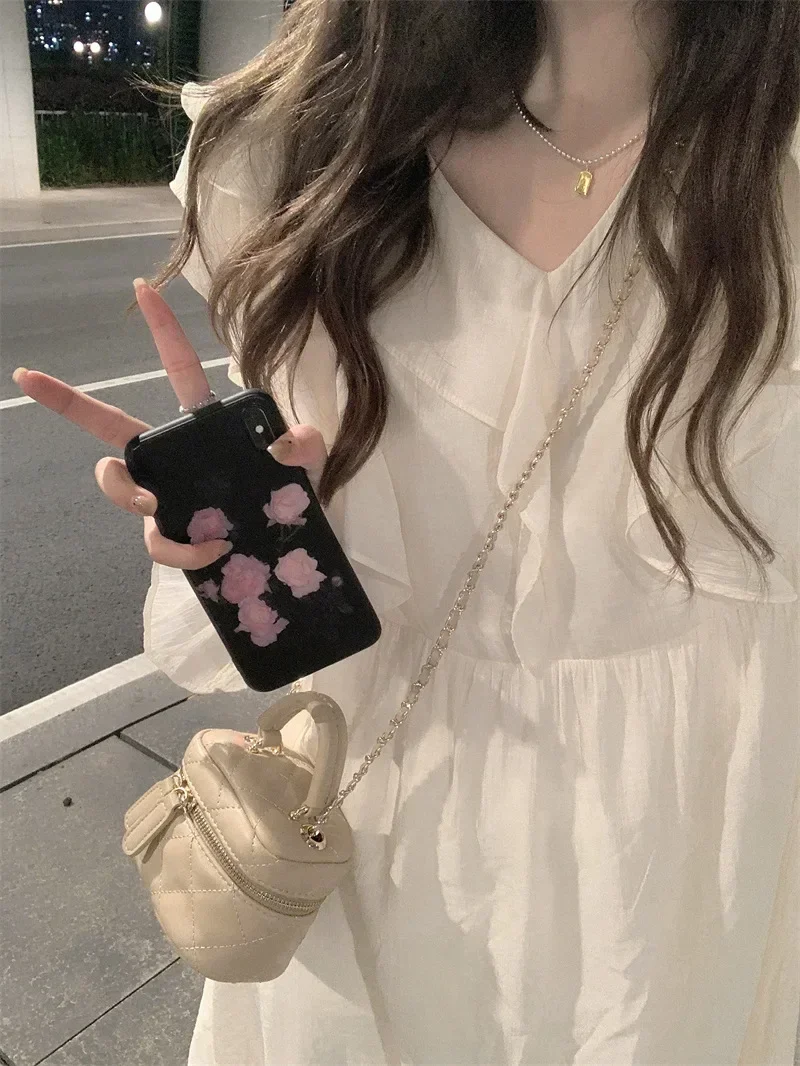 

Spring New Women Elegant Midi French Style A Line Ruffles Dress Female Vestdios Vintage Korean Fashion Party Prom Clothes Y2k