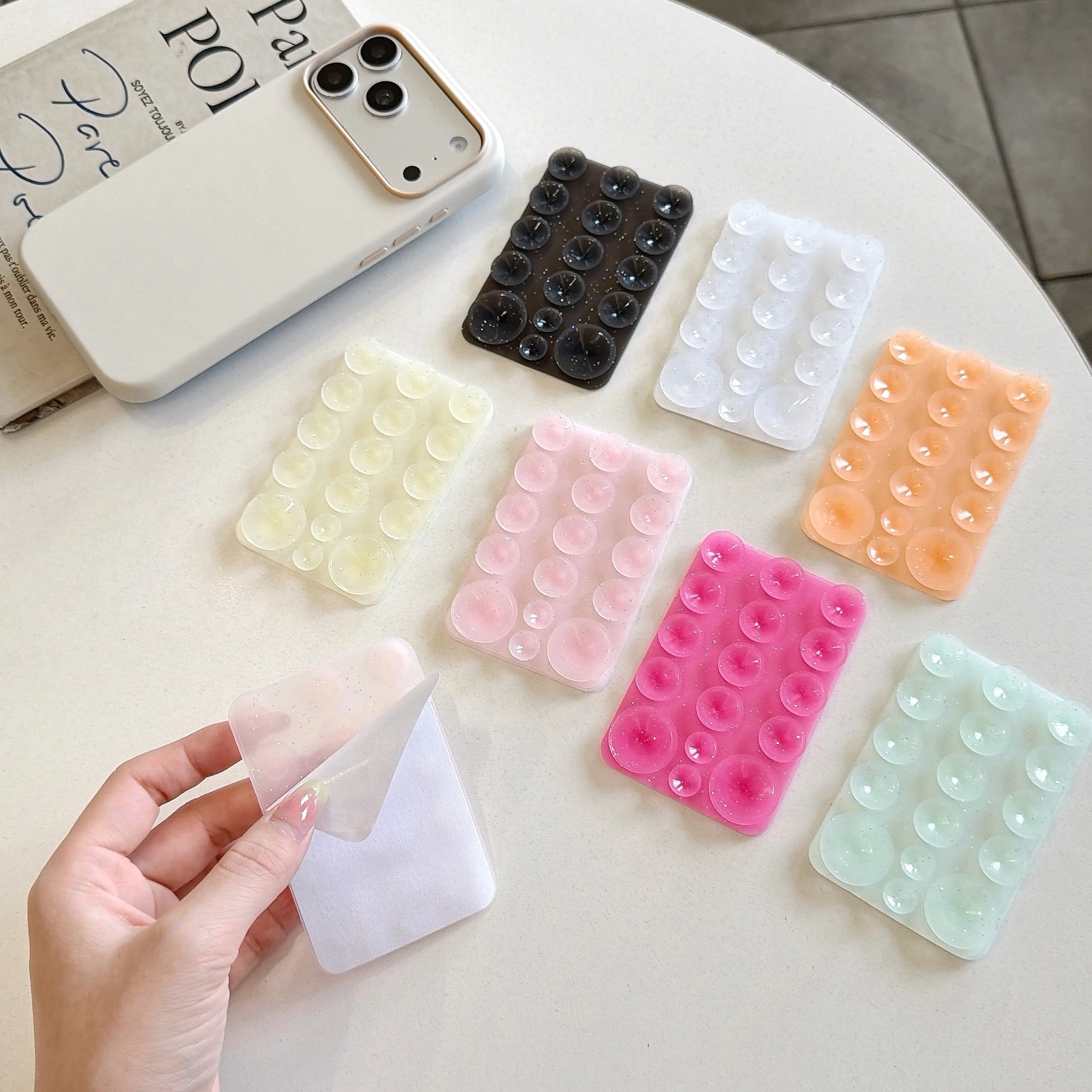 Candy Color Glitter Translucent Silicone Phone Mount Adhesive Backing Suction Cup Stand for Selfies Videos Secure Phone Holder