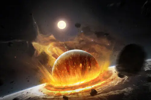 FIERY PLANET CRASHING surreal FUTURISTIC serious Art Picture Print Silk Poster Home Wall Decor