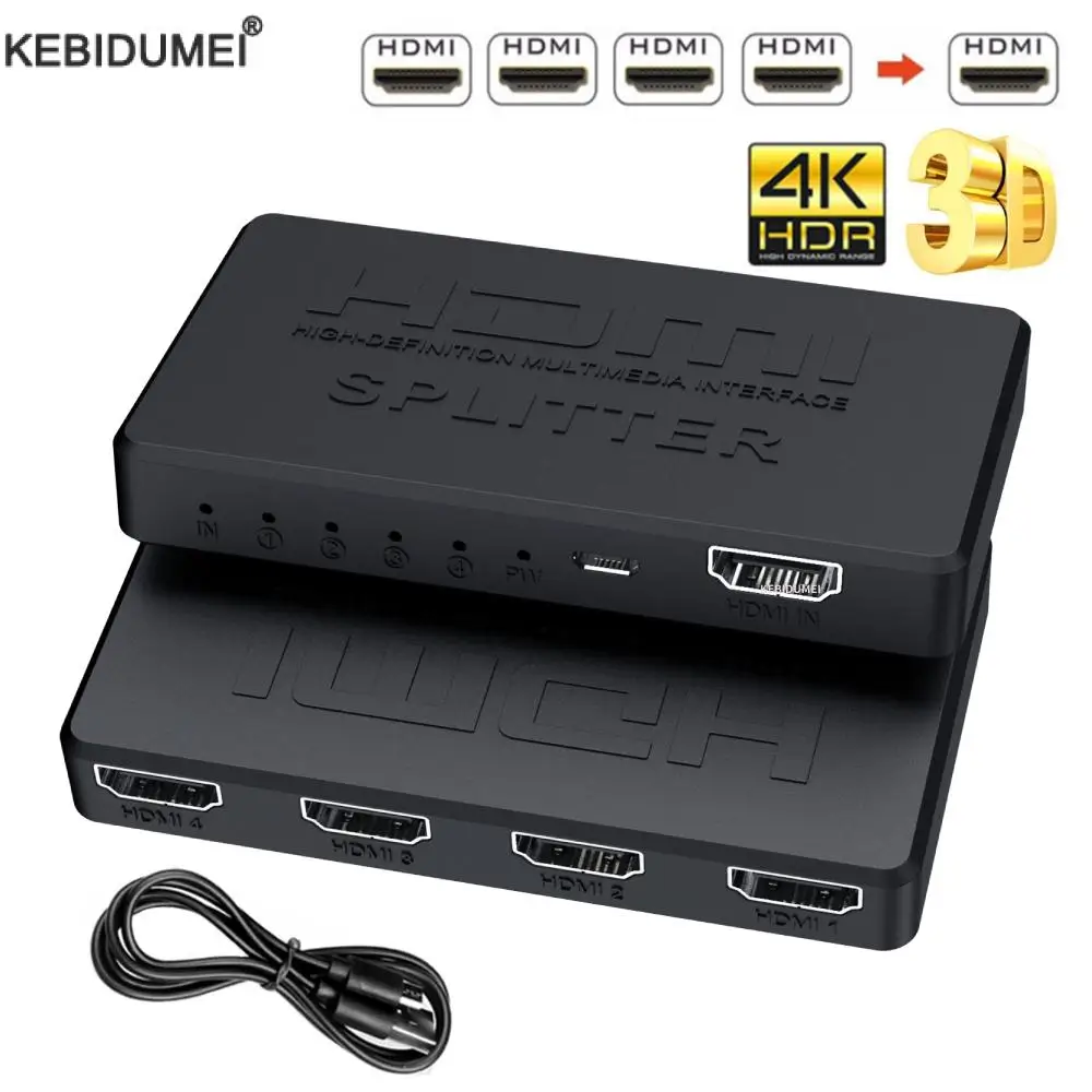 4K HDMI Splitter 1x4 1x2 HDMI Switch 1 in 4 out Video Distributor Splitter 1080P Dual Display for TV PC Laptop Monitor Projector