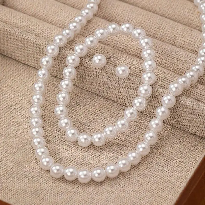 3PCS Faux Pearl Jewelry Set Elegant Necklace Bracelet Earrings for Wedding Bridal Party Daily Wear