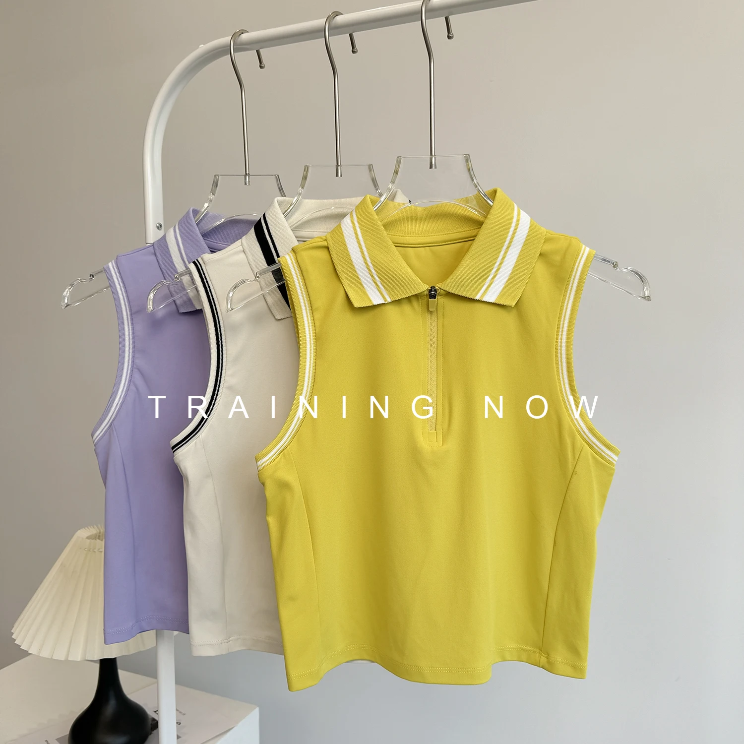 

High-end lapel polo yoga vest for women sleeveless professional training sports tennis tops slim fitness clothes