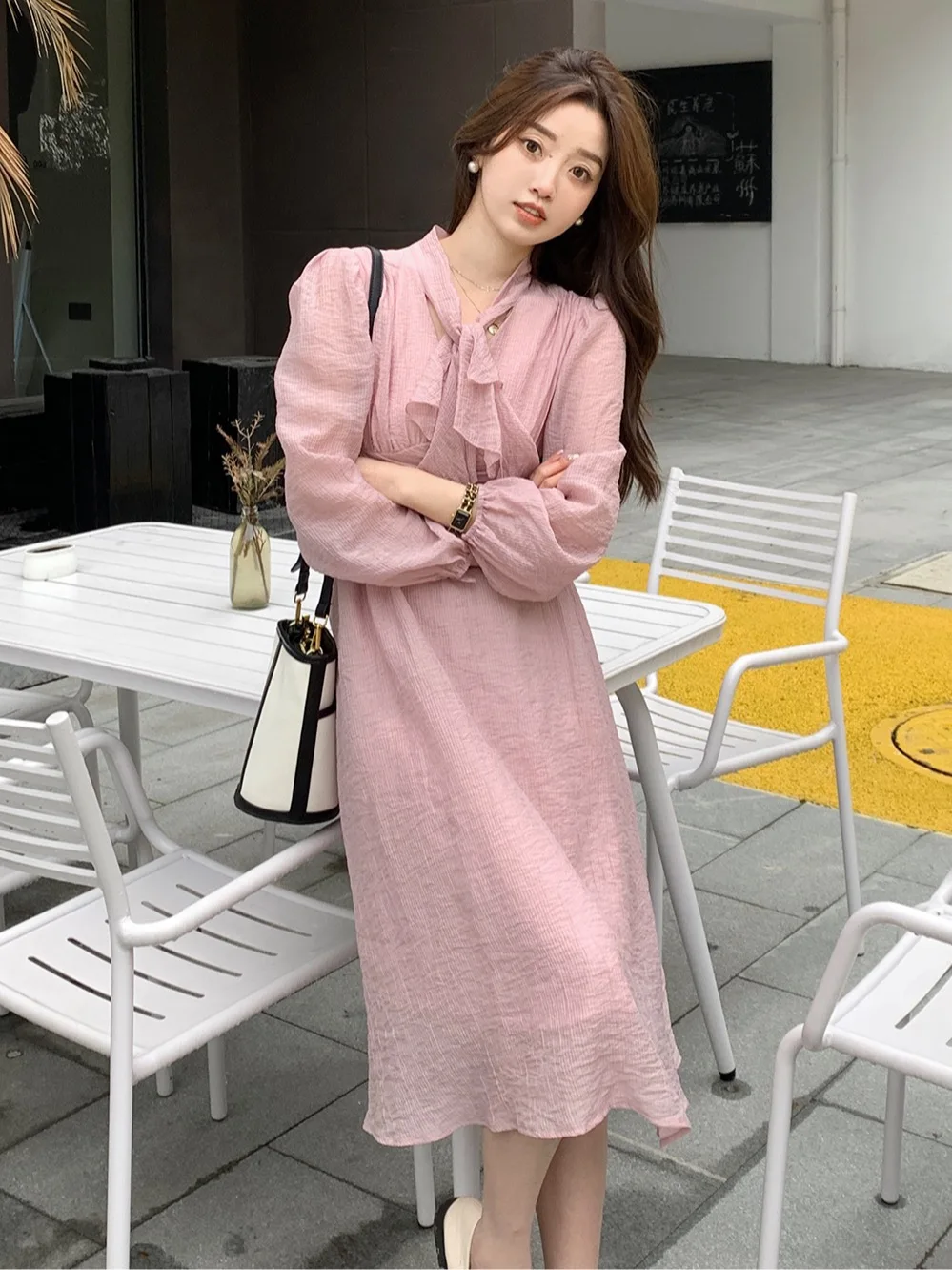 Autumn new gentle wind dress design chic care machine waisted thin temperament long skirt