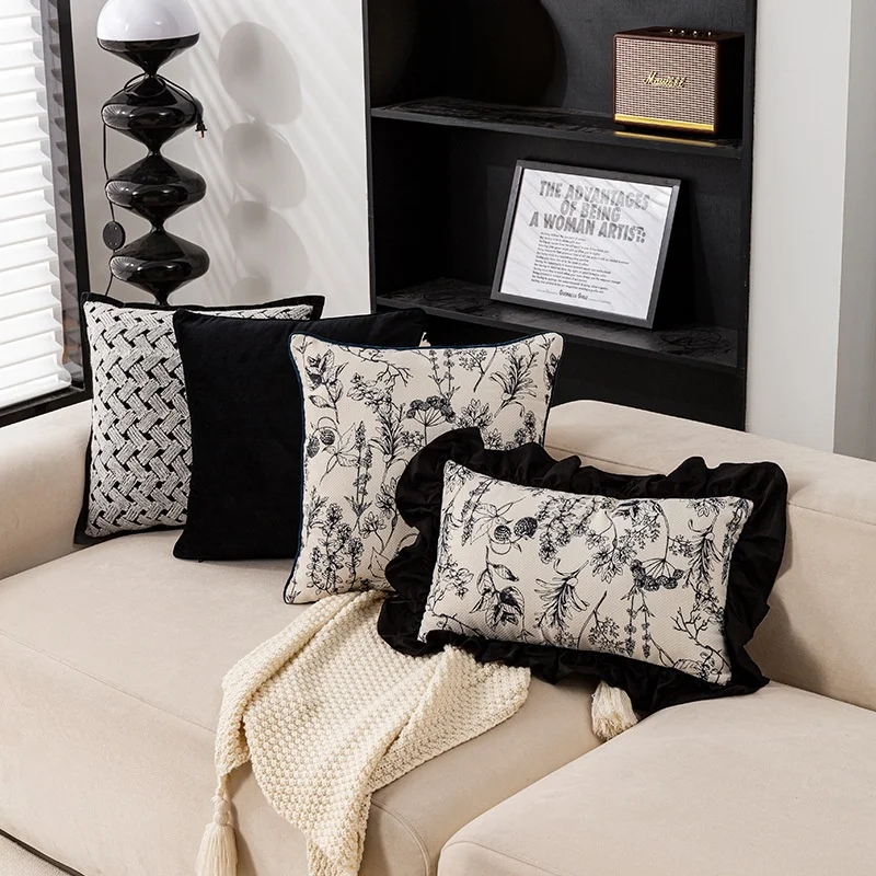 

Nordic Style Living Room Sofa Sample Room Drifting Window Embroidery Pillow Modern Simple Bedroom Headboard Pillow