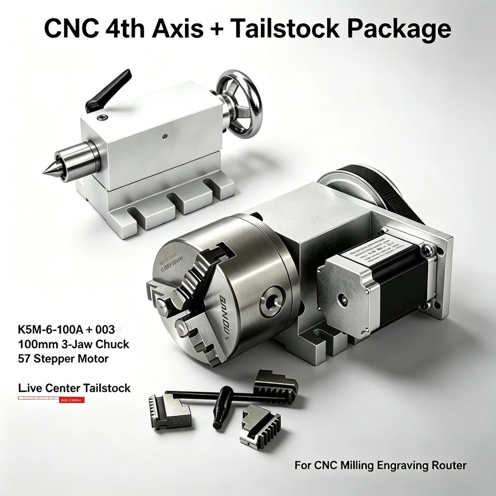 4Th Rotary A Axis And CNC Tailstock For CNC Router Engraver Milling Machine Workholding Fixture Machining Accessory