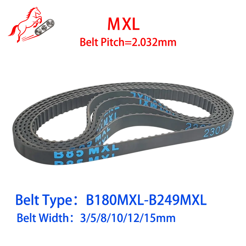 

B180MXL To B249MXL MXL Timing Belt Tooth Pitch 2.032mm MXL Rubber Belt Width 3/5/8/10/12/15mm MXL Belt For CNC Synchronous Belt