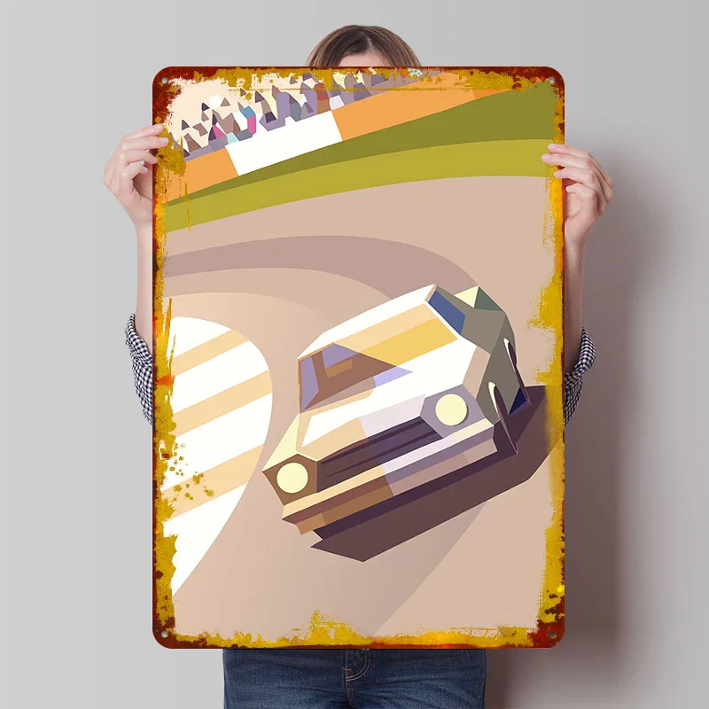 Rennstrecken-Auto Metallposter Individuelle Wandkunst Retro Vintage Blechschilder für Männerhöhle Mancave Dekoration Zimmer Badezimmer Dekor