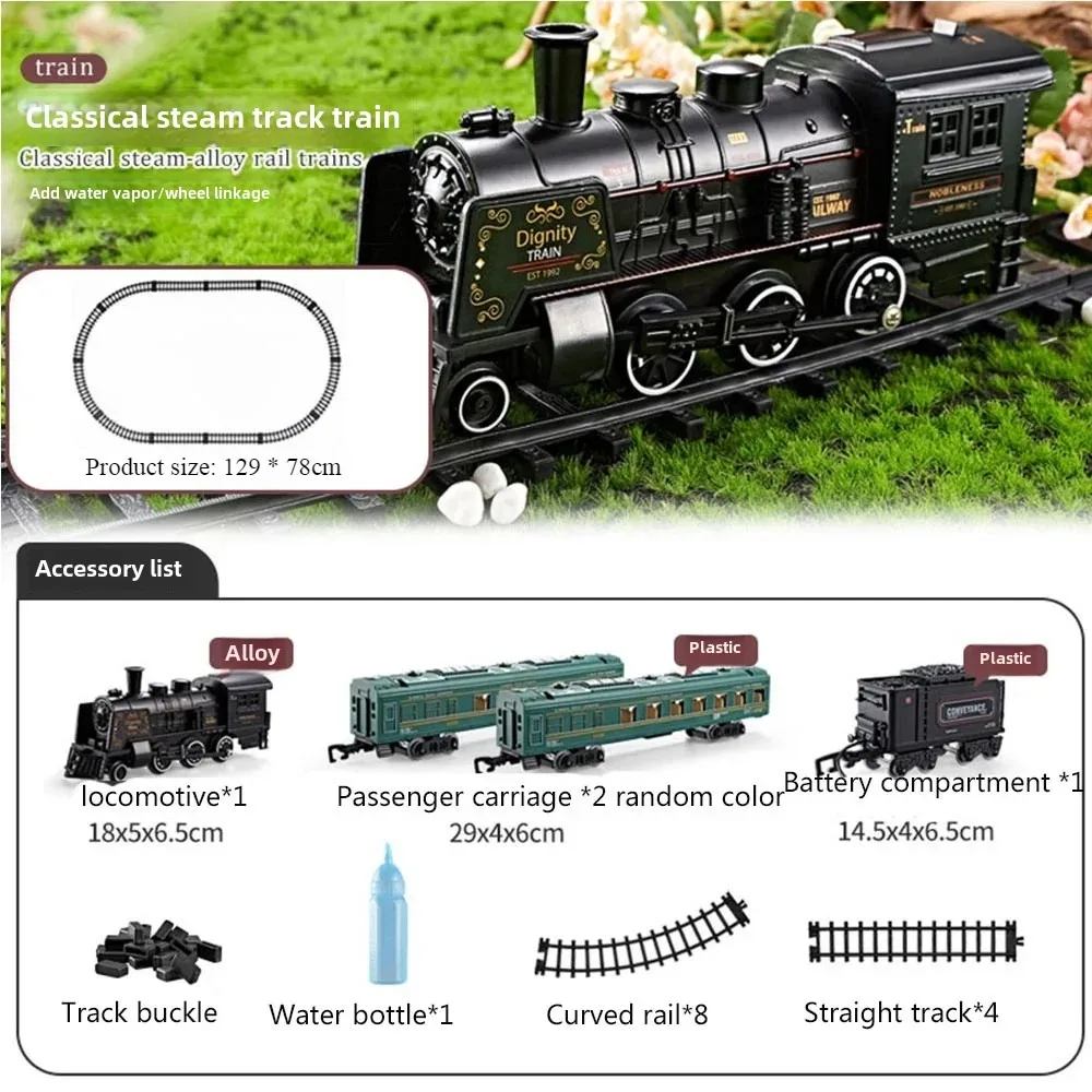 Simulação clássica trem elétrico brinquedos ferroviários frete água locomotiva a vapor playset adicionar fumaça de água menino brinquedo presente