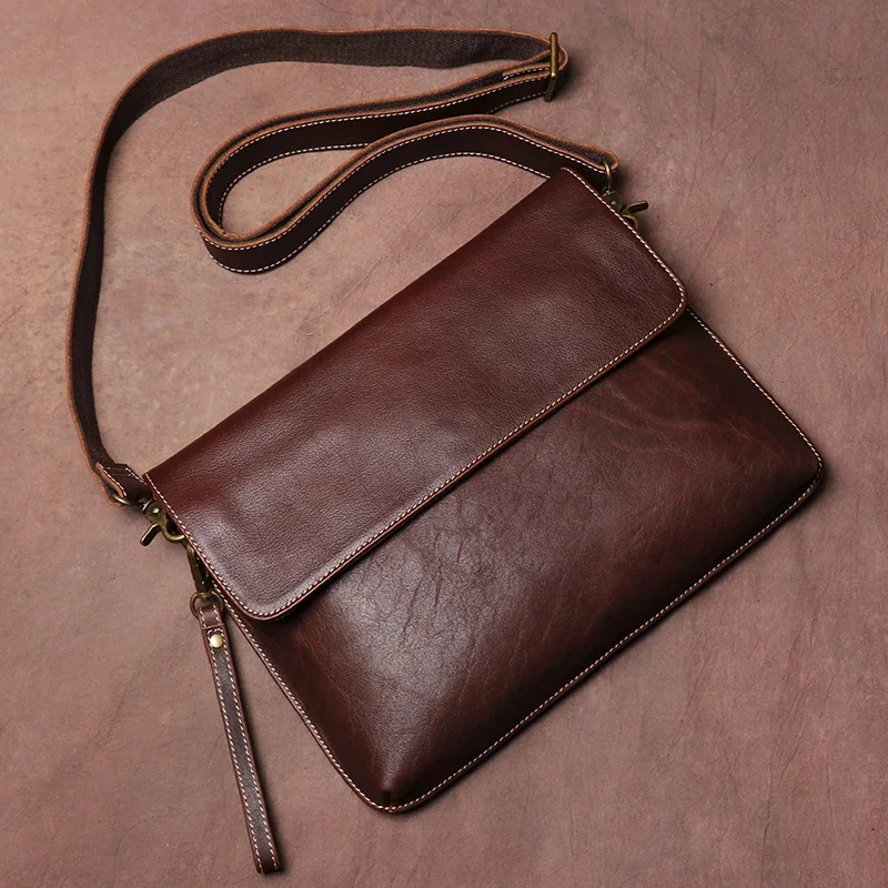 

Retro Crazy Horse Leather Shoulder Messenger Bag Men's Simple Casual Genuine Clutch Ipad 30*3*22cm