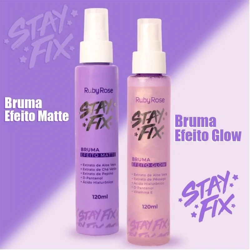 Bruma efeito glow linha stay fix Ruby Rose com ácido hialurônico 120ml