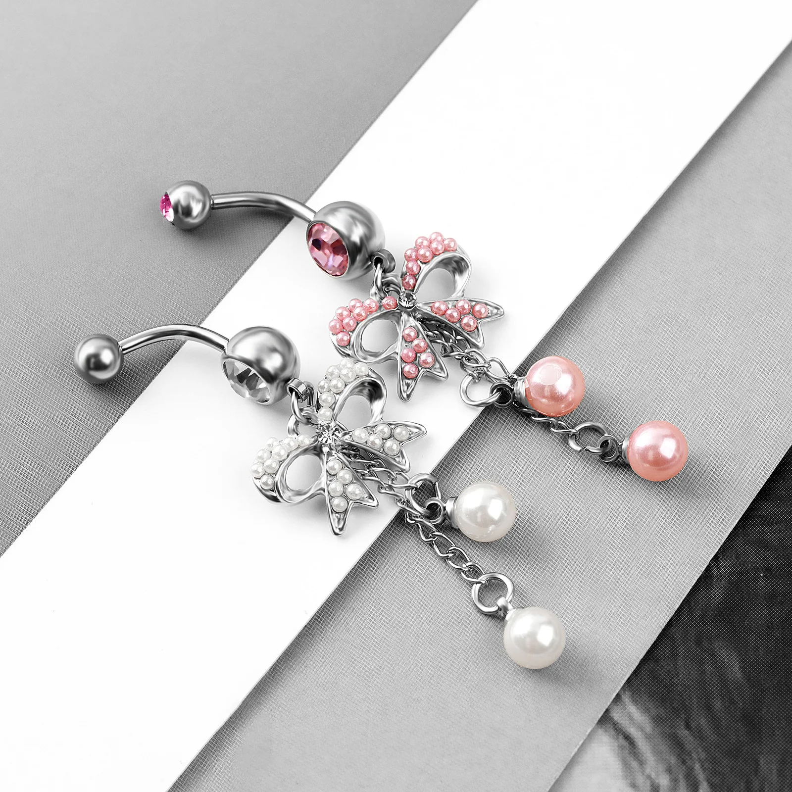 Surgical Steel Belly Piercing Jewelry Bow Dangle Belly Button Rings for Women CZ Navel Rings Body Jewelry