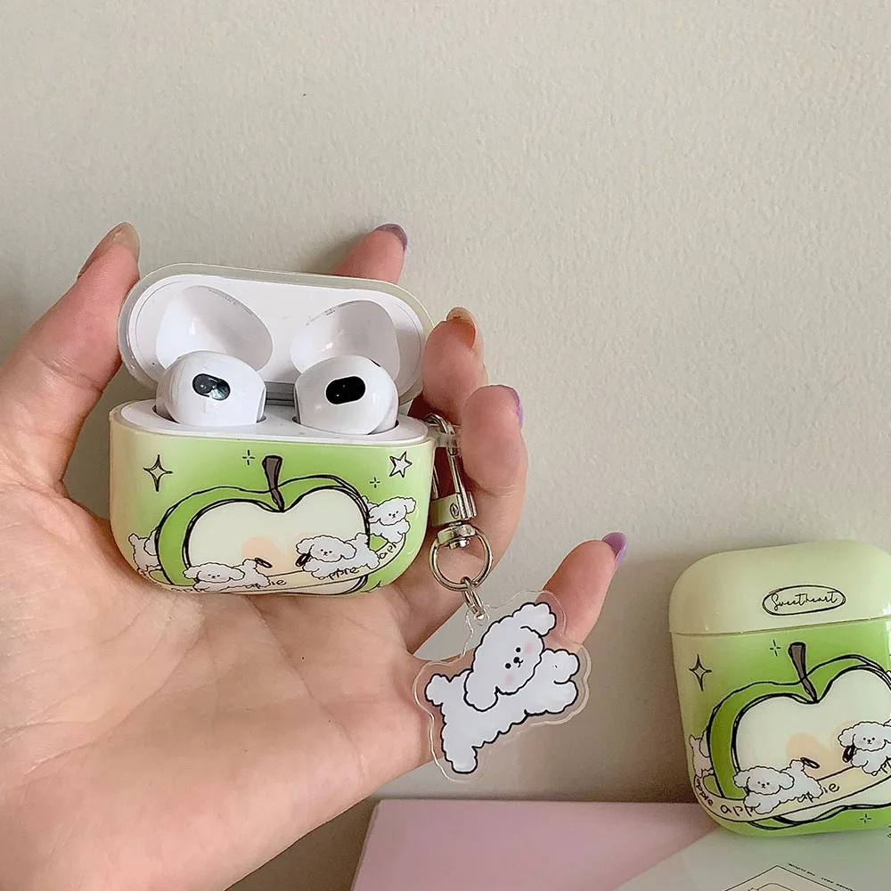 Matcha Green Apple Lovely Running Puppy Smooth Soft Cover Case For AirPods 1 2 3 Pro 2nd Bluetooth Charging Box Protection Cases