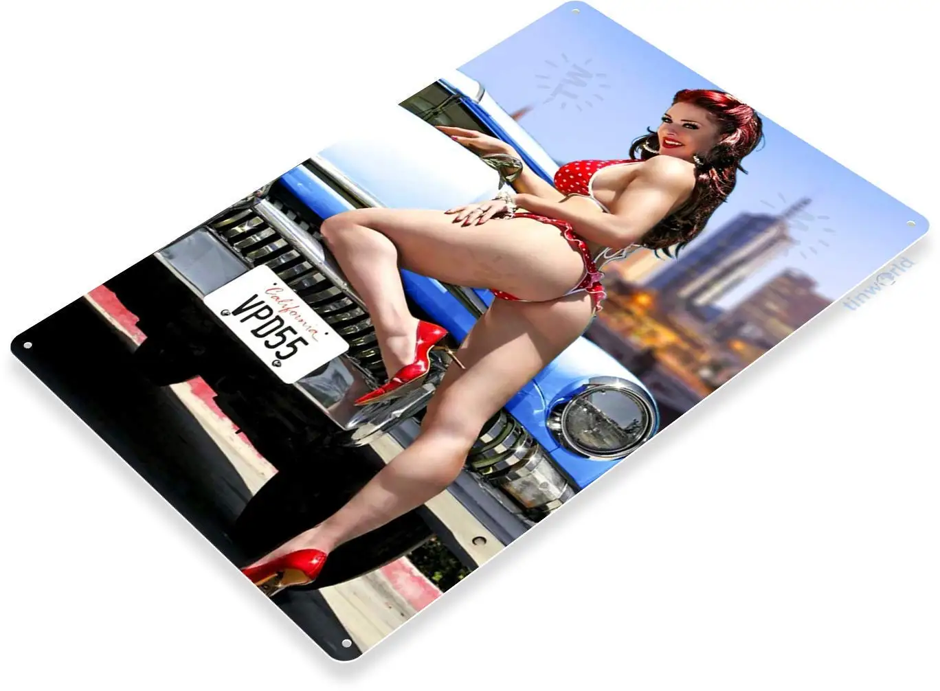 Tinworld Tin Sign Road Block Hot Rod Pin-Up Girl Auto Shop Garage Metal Sign Decor C049