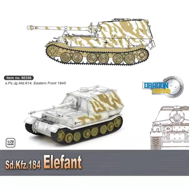 Modelo de dragão 1/72 Elefant Tank Destroyer Exército Alemão sPzJgAbt 614 Frente Oriental 1945 para Coleção de Brinquedos de Plástico NO.60356