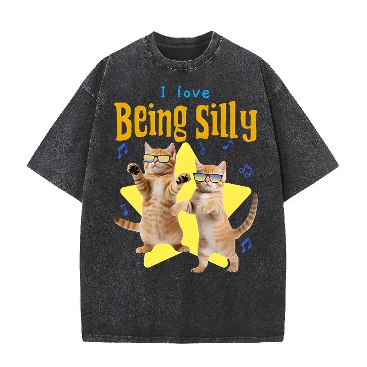 2026 Ich Liebe Es, Lustig zu Sein - Witziges Katzen-Meme T-Shirt Unisex Baumwolle Kurzarm Übergroßes Lockeres Streetwear T-Shirt für Männer und Frauen