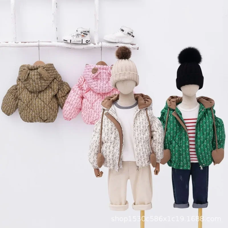 

Children's Winter Down Jacket Solid Color Letter Jacket White Duck Down Hooded Down Jacket Girls' Outer Ear Can Be Pressed