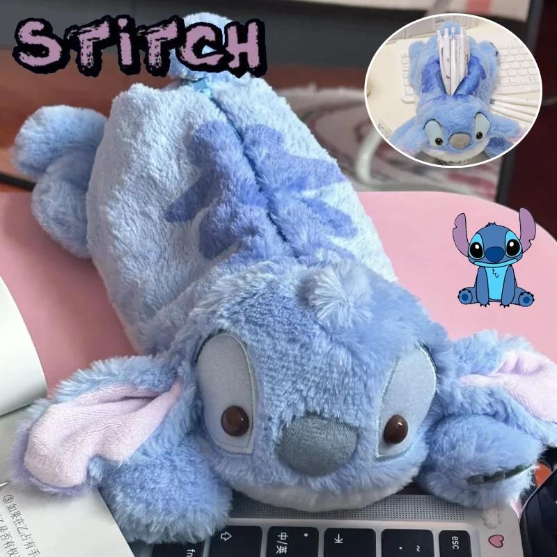 Disney Stitch Plush Pencil Pouch Cute Cartoon Pencil Storage Bag Large Capacity Students School Office Supplies Stationery Bags