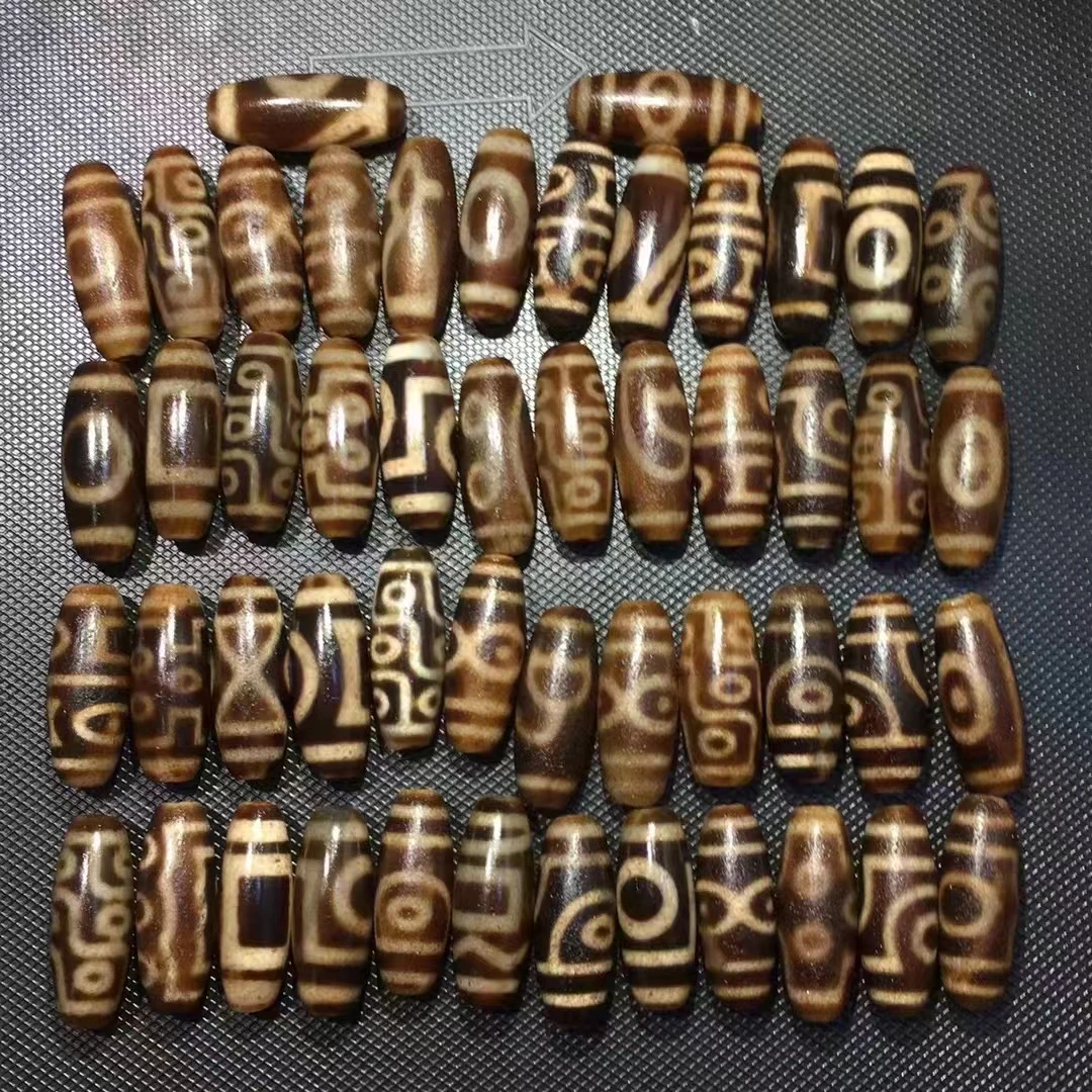 

XD18-1 Old Beads 50pcs/lots Fine Accessories 11-12*28mm Natural Agate Stone Different Patterns DIY Dzi Beads Jewelry