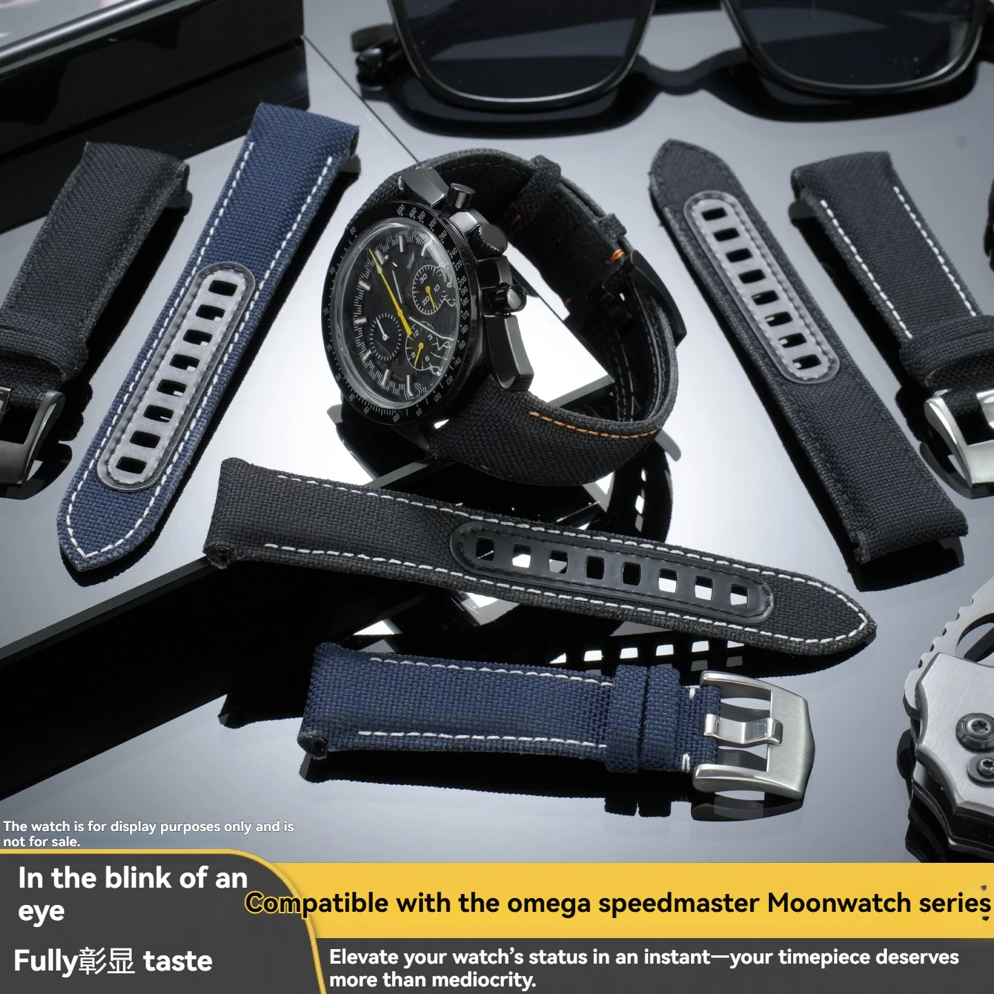 For Omega Speedmaster 311.92 Dedicated Canvas Strap, “Dark Side of the Moon” Black Knight Apollo 8 Outdoor Nylon Strap, 21mm