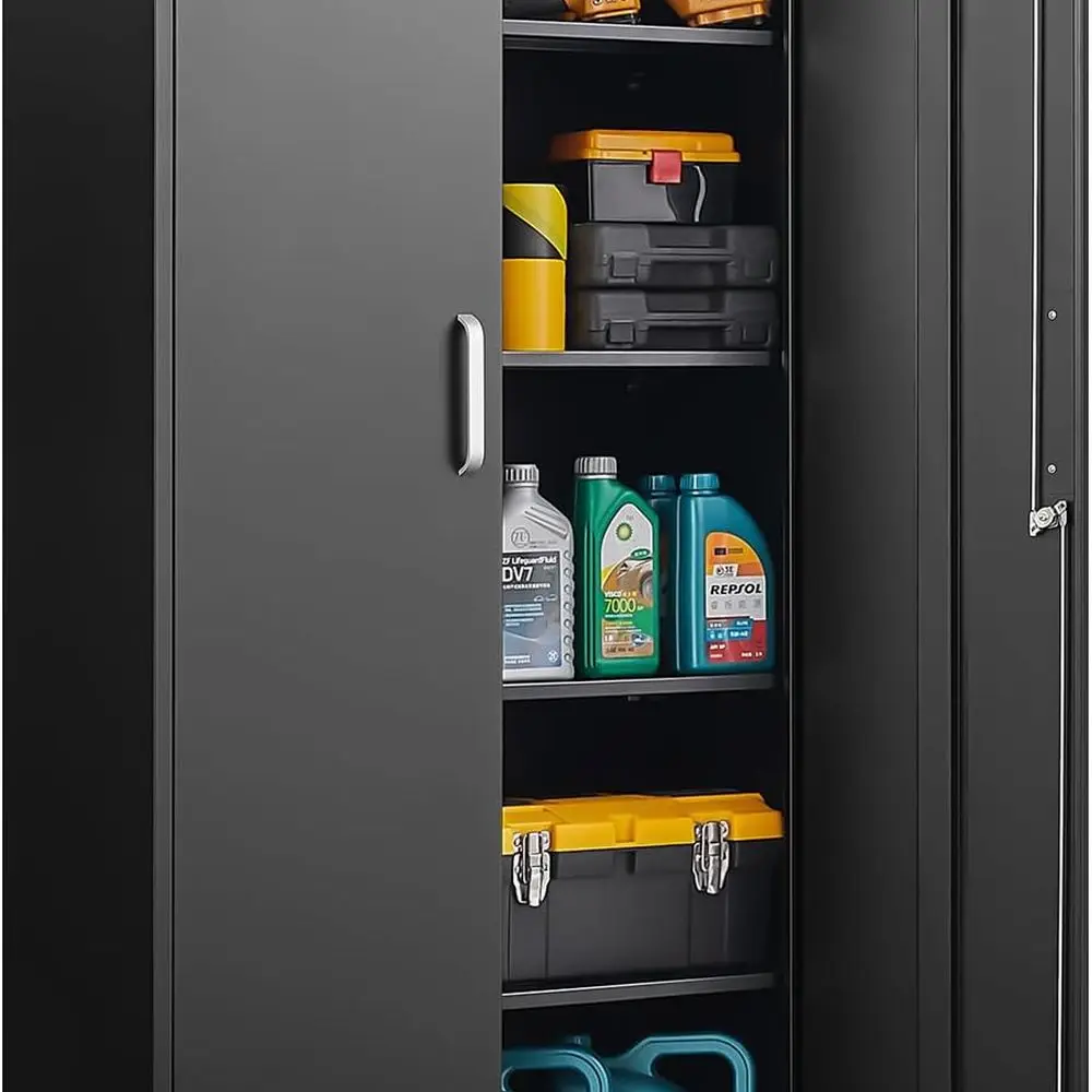 

Black Heavy-Duty Metal Storage Cabinet with Lockable Doors and Adjustable Shelves for Home Kitchen Pantry, 71 High