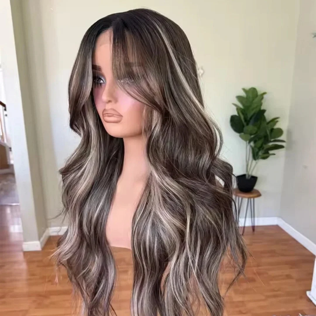 180% Density Brown Brunette Beginner Friendly Wig HD Invisible Synthetic Lace Front Wig Long Loose Wave Wig Preplucked Hairline