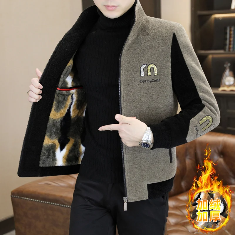 

2025 Winter Chenille Woolen Jacket for Men Thick and Warm Stand Up Collar Woolen Blend Jackets Fashion Casual Business Overcoat