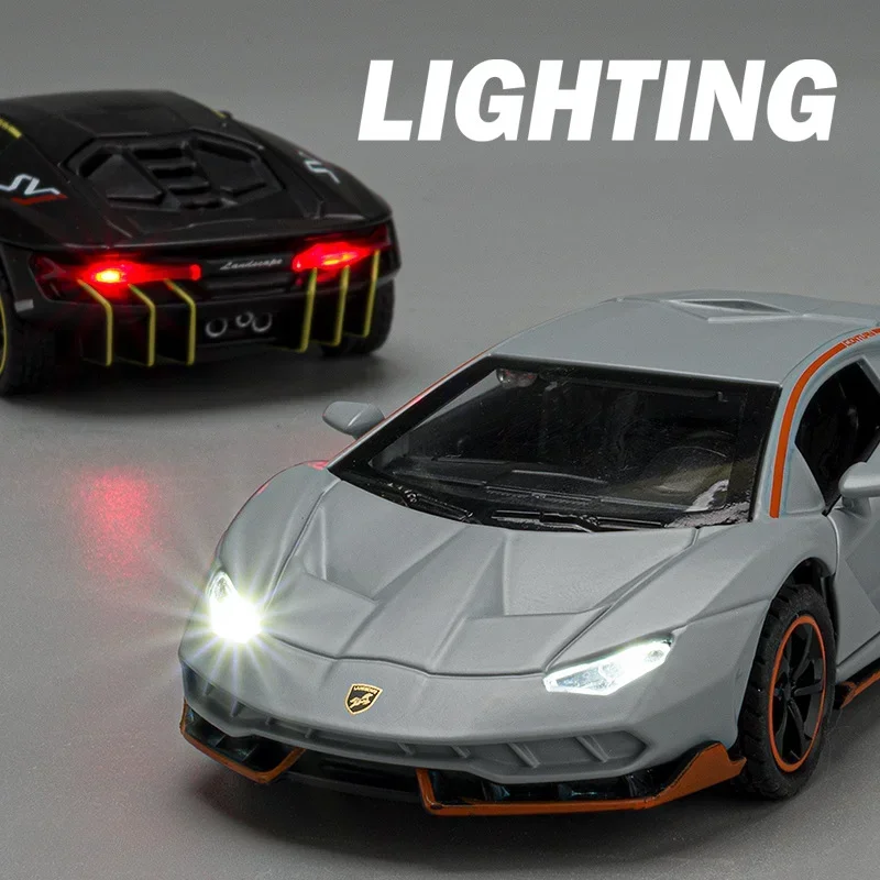 1:36 Lamborghini LP780-4 mobil olahraga logam campuran, suara lampu tarik belakang simulasi tinggi miniatur Diecast mobil mainan anak-anak hadiah