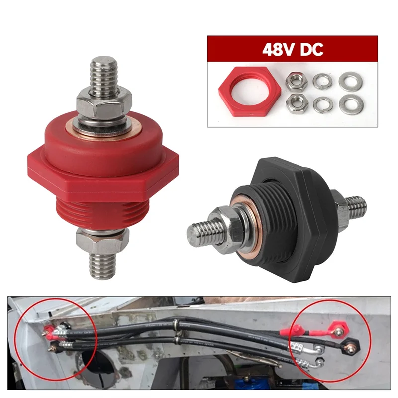

Car And RV Camping Battery Brass Terminal Kit, 3/8In Stud 300A 48V DC Post Connectors For Truck Batteries