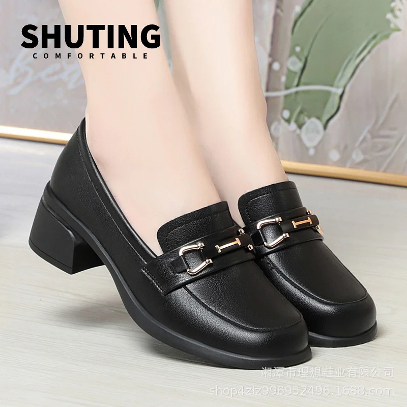 Spring Autumn Ladies Pumps Shallow Shoes Crystal Comfortable Thick Sole Loafers Fashion Breathable Single Shoe Classic