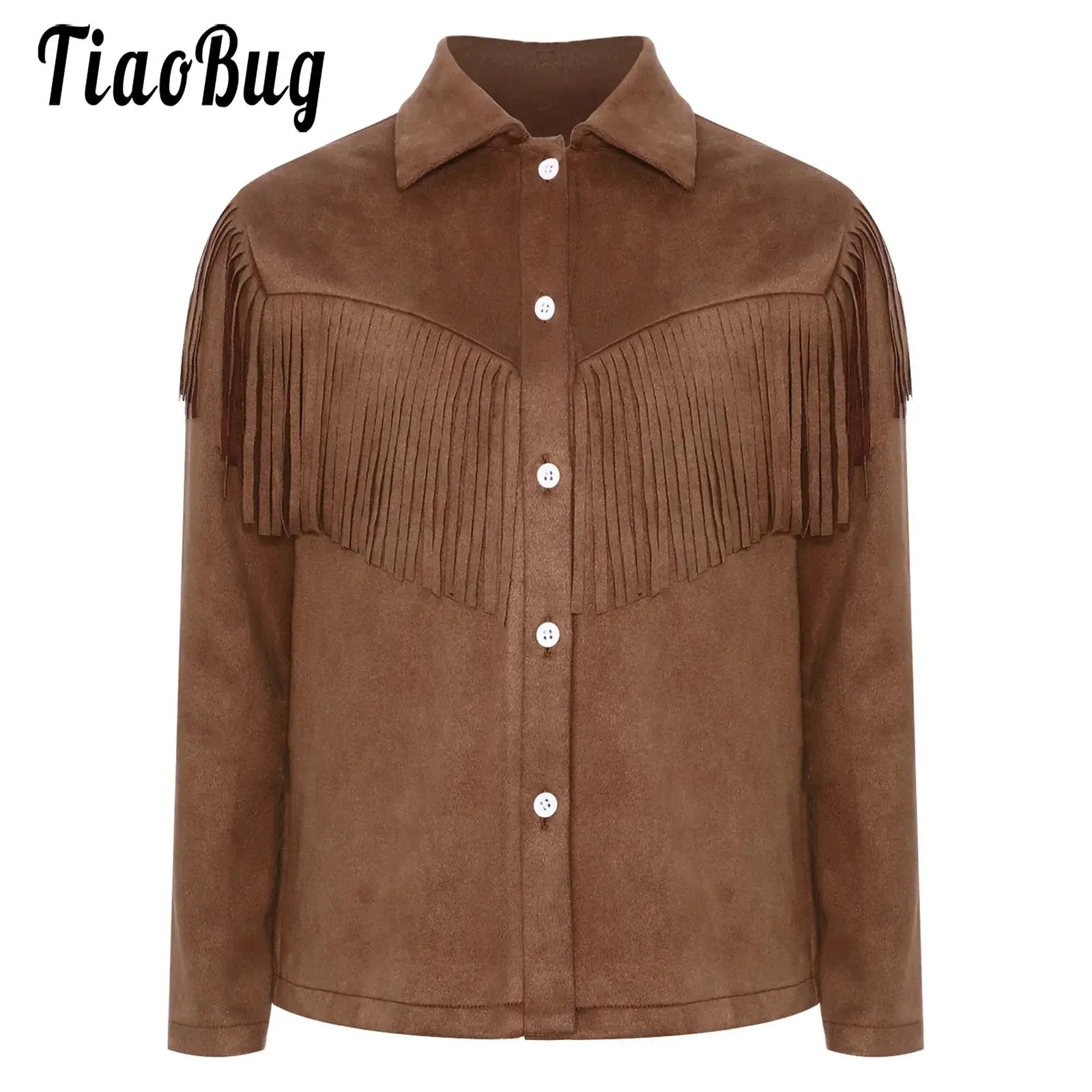 

Boys Girls Western Cowboys Cowgirls Costume Outwear Long Sleeve Fringe Buttons Coat for Halloween Themed Party Role Play Games