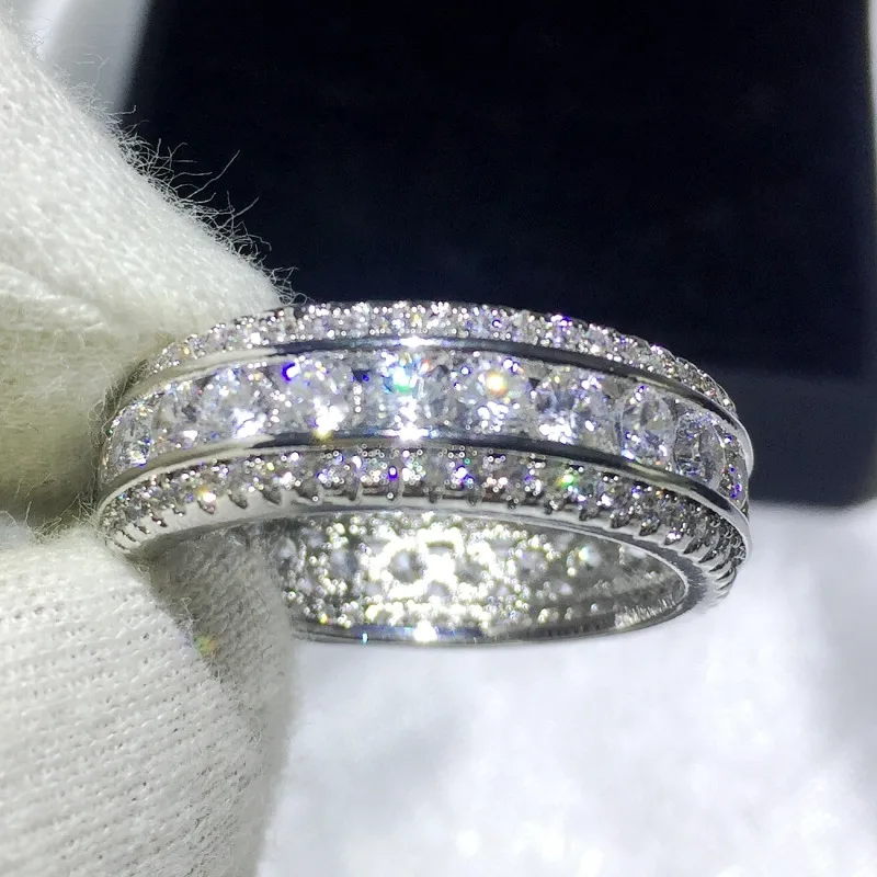 Eternity Full Round Lab Diamond Moissanite Ring White Gold Engagement Wedding Band Rings for Women Men Jewelry Gift