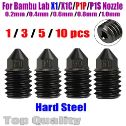 For Bambulab X1 x1c p1p P1S Nozzle Hardened Steel 0.2 0.4 0.6 0.8 1.0mm Nozzles For Bambu Lab Upgraded Hotend 3D Printer