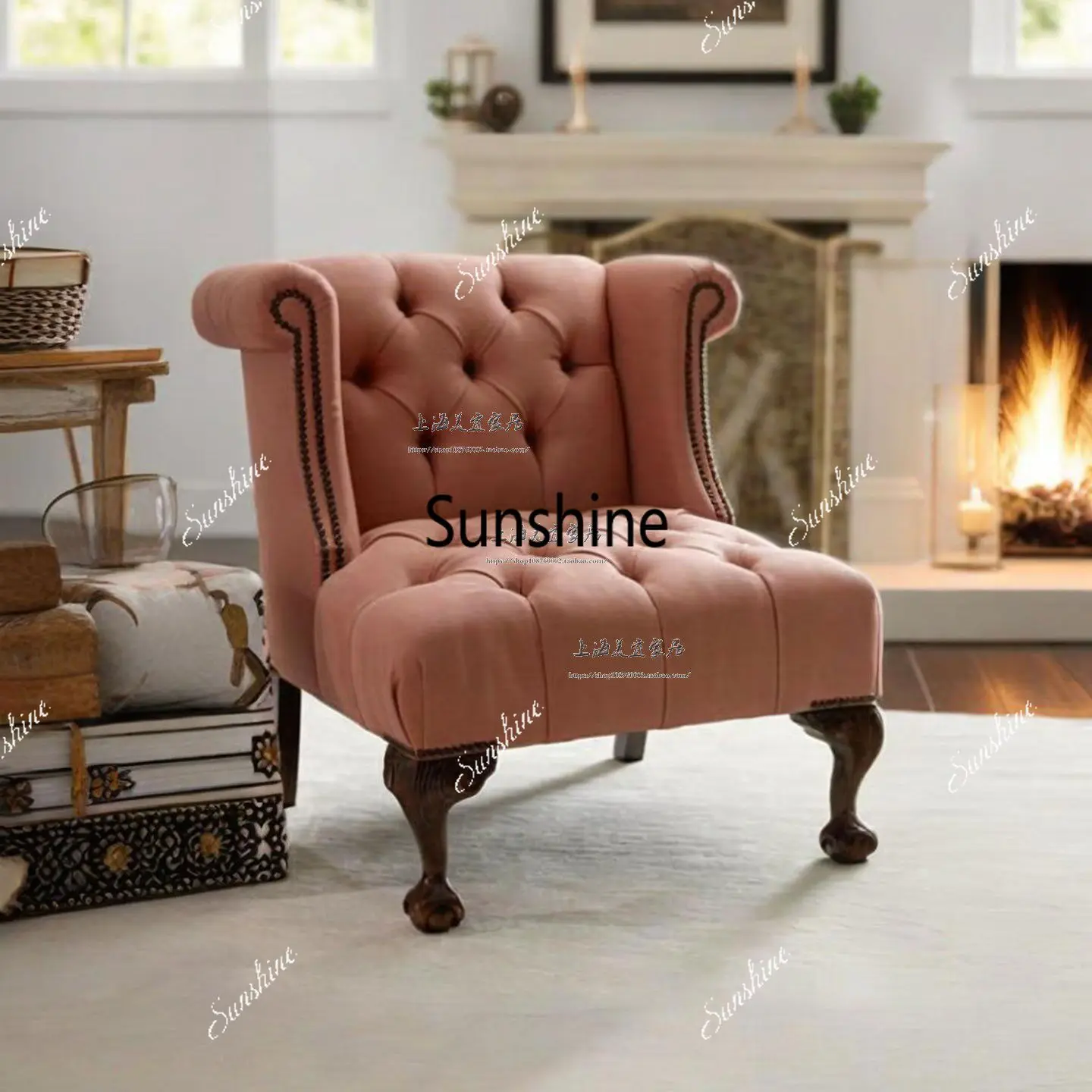 American solid wood sofa chair design cafe B & B living room high back single fabric art