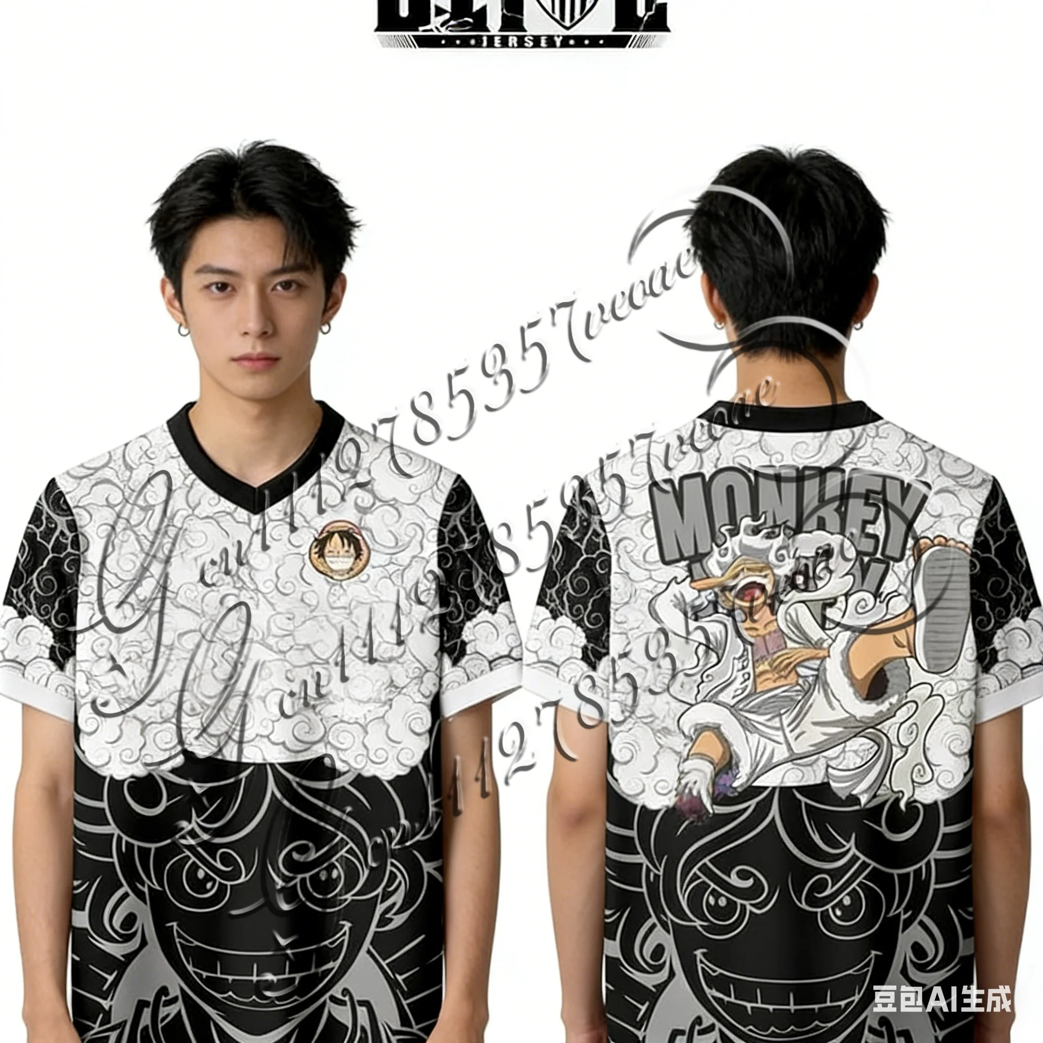 

New Football Jerseys, Japanese Anime Bandai One Piece Luffy and Zoro T-shirt, Sporty Street Loose for Men and Children
