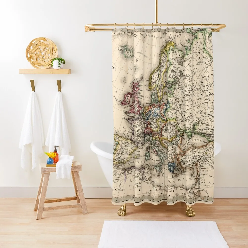 EUROPE 1862 - Vintage Antique Map Art, Unique Classic Style, Aesthetic Original Retro Decor, Old Picture Shower Curtain