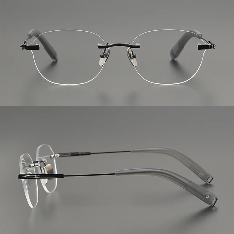 Quality Acetate Titanium Square glasses frame DTX-425 Business elite men's frameless glasses can be customized Lens